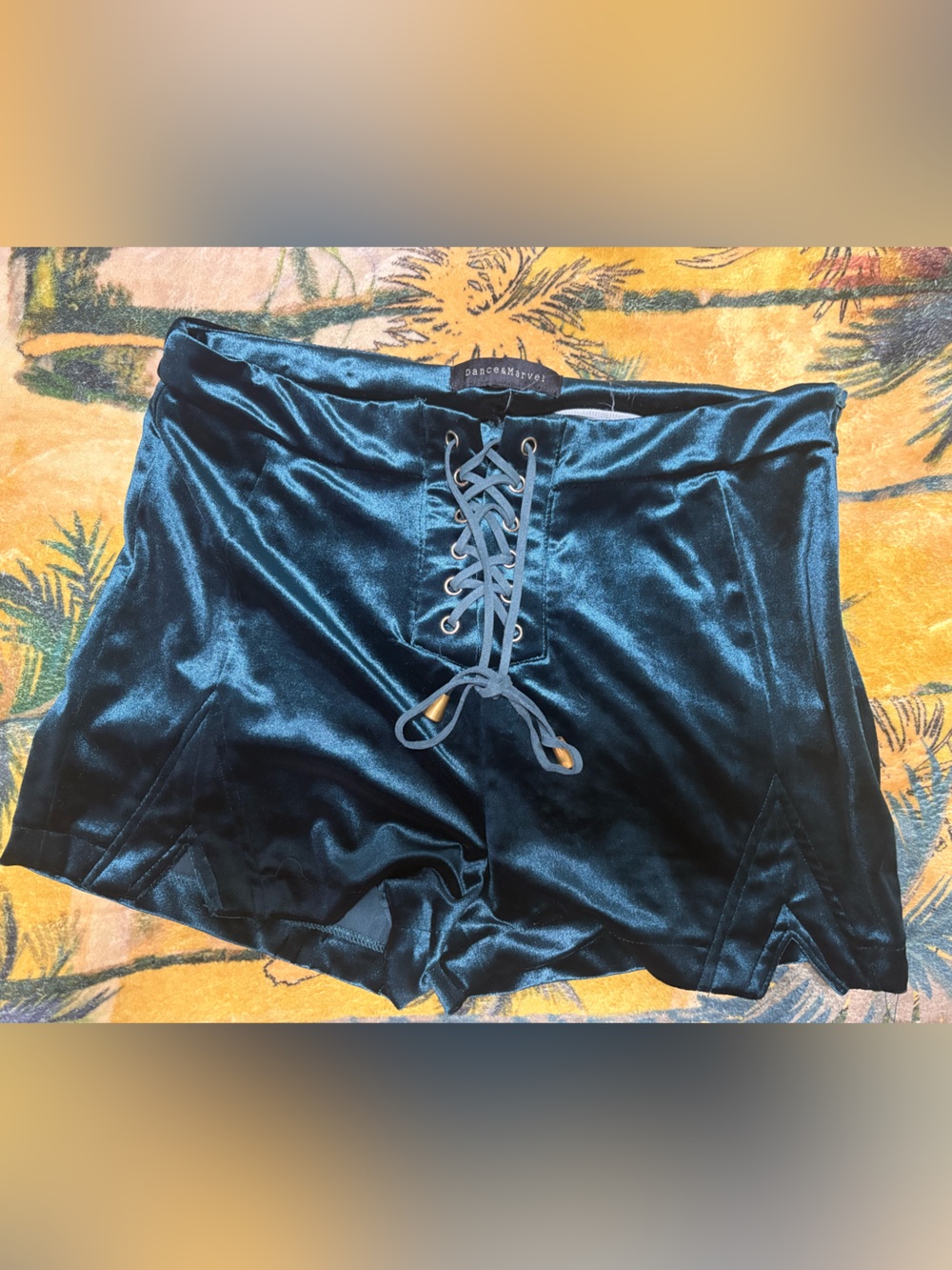 Dance & Marvel Forest Green Velvet Lace-Up High Waist Shorts